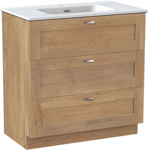 Linie Classo staand badmeubel 80 x 46 cm naturel eiken met Baro enkele wastafel in porselein mat wit