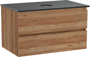 Balmani Lucida zwevend badkamermeubel 90 x 55 cm teak met Facetta enkel tablet in graniet zwart