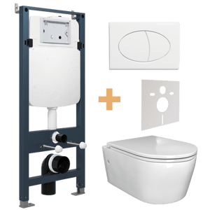 Luca Varess Zeno hangtoilet glanzend wit spoelrandloos met Linie Ilana inbouwreservoir en bedieningspaneel