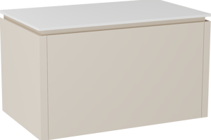 Balmani Eclips hängendes Möbelstück Set: 90 x 55 cm, Sandbeige, mit Stretto Einzel Waschtischplatte Solid Surface Weiβ matt