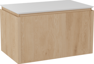 Balmani Eclips hängendes Möbelstück Set: 90 x 55 cm, Eiche Natur, mit Eclips Einzel Waschtischplatte Solid Surface Weiβ matt