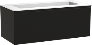 Balmani Idra zwevend badmeubel 120 x 55 cm mat zwart met Tablo Stretto enkele wastafel voor 2 kraangaten in solid surface mat wit