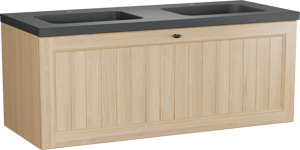 Balmani Lemon zwevend badmeubel 135 x 55 cm, fineer naturel eiken met Napoli dubbele wastafel in zwart graniet
