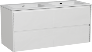 Storke Seda zwevend badmeubel 130 x 52 cm mat wit met Diva dubbele wastafel in composietmarmer hoogglans wit