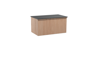 Balmani Forma meuble salle de bains suspendu 90 x 55 cm chêne naturel avec Stretto tablette simple en granit noir, Nervure droite symétrique verticale