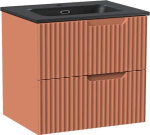 Linie Ribbo meuble salle de bains suspendu 60 x 46 cm cotto avec Baro plan simple en porcelaine noir mat, Nervure circulaire symétrique verticale