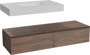 Balmani Mitra Elements zwevend badmeubel 150 x 55 cm Amerikaanse notenhout met Arcato enkele wastafel 90 cm in solid surface mat wit