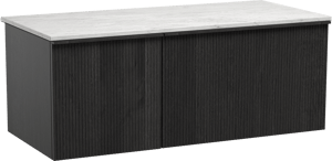 Balmani Forma hängendes Möbelstück Set: 120 x 55 cm, Schwarze Eiche, mit Stretto Einzel- oder Doppel Waschtischplatte, Marmor, Carrara, Vertikale symmetrische gerade Rippe