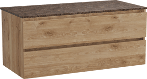 Balmani Lucida meuble salle de bains suspendu 120 x 55 cm chêne brut avec Stretto tablette simple ou double en marbre dark emperador