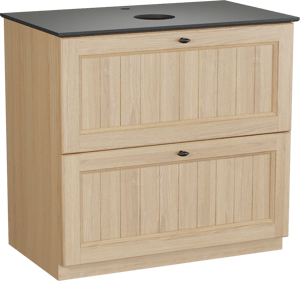 Balmani Lemon staand badkamermeubel 90 x 55 cm, fineer natuur eik met Facetta enkel tablet in graniet zwart