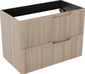 Linie Curvo zwevende wastafelonderkast 80 x 46 cm licht eiken 2 lades vert. sym. Groef