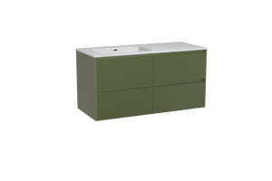 Storke Seda hängendes Möbelstück Set: 120 x 52 cm, Olivgrün, mit Diva Waschtisch links, Marmorkomposit Weiß glänzend