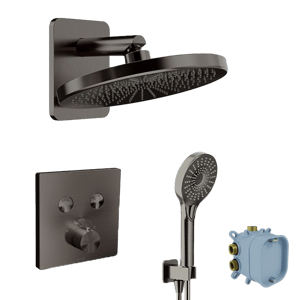 Blaufoss Smartbox Switch-line thermostat-armatur Unterputz Regendusche-System mit Kopfbrause 25cm Brushed GunMetal