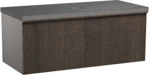 Balmani Forma hängendes Möbelstück Set: 120 x 55 cm, Geräucherte Eiche, mit Rock Einzel Waschtischplatte, Granit, Schwarzes Granit, Vertikale symmetrische gerade Rippe