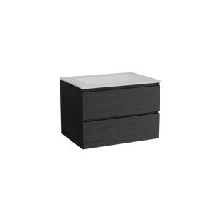 Balmani Lucida zwevend badkamermeubel 75 x 55 cm zwarte eik met Tablo Strada enkele wastafel in composietmarmer glanzend wit