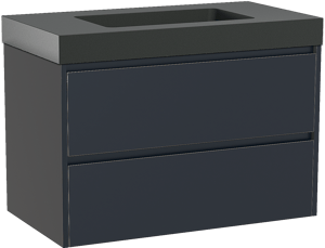 Storke Seda zwevend badmeubel 95 x 52 cm nachtblauw met Scuro High enkele wastafel in kwarts mat zwart