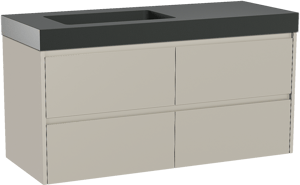 Storke Seda hängendes Möbelstück Set: 130 x 52 cm, Seidengrau, mit Scuro High Waschtisch links, Quarz Schwarz matt