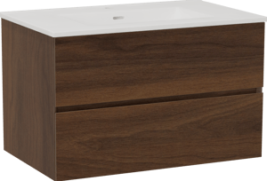 Storke Edge hängendes Möbelstück Set: 85 x 52 cm, Nussbaum, mit Kera Einzelwaschtisch, Keramik Weiß glänzend