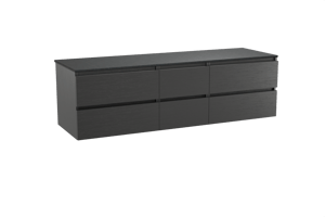 Balmani Lucida hängendes Möbelstück Set: 180 x 55 cm, Schwarze Eiche, mit Stretto Einzel- oder Doppel Waschtischplatte, Schwarzes Granit