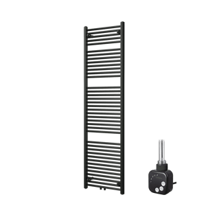 Vipera Kanza enkele handdoekradiator 50 x 180 cm elektrische verwarming mat zwart zij- en middenaansluiting 800W, weerstand inbegrepen