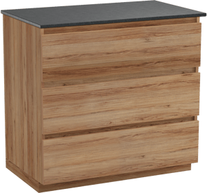 Balmani Lucida staand badkamermeubel 90 x 55 cm teak met Stretto enkel tablet in graniet zwart