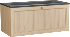 Balmani Lemon zwevend badmeubel 120 x 55 cm, fineer naturel eiken met Tablo Arcato enkele wastafel voor 2 kraangaten in zwart graniet