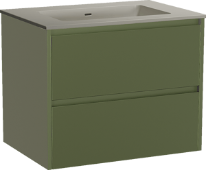 Storke Seda zwevend badmeubel 75 x 52 cm olijfgroen met Diva enkele wastafel in top solid zijdegrijs