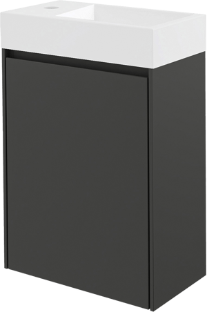 Storke Edge hängendes WC-Möbel-Set, 40 x 22 cm, schwarz matt, mit Vida Waschtisch in glänzendem Marmorkomposit