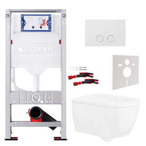 Villeroy & Boch ViClean-I100 WC douche blanc brillant sans rebord avec Geberit Sigma réservoir de chasse encastré UP320 avec cadre Burda et plaque de commande