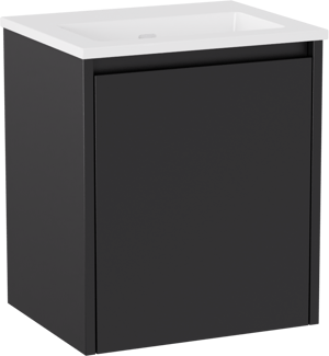 Storke Seda hängendes Möbelstück Set: 45 x 35 cm, Schwarz matt, mit Diva Einzelwaschtisch, Marmorkomposit Weiß glänzend