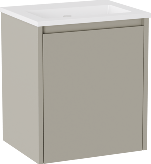 Storke Seda zwevend badkamermeubel 45 x 35 cm zijdegrijs met Diva enkele wastafel in marmercomposiet glanzend wit