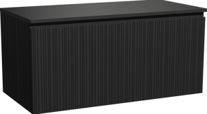 Storke Ribs zwevend badkamermeubel 105 x 52 cm zwarte eik met Panton enkel tablet in gepoedercoate mdf mat zwart, Verticale asymmetrische rechte ribbel