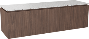 Balmani Eclips meuble salle de bains suspendu 180 x 55 cm Noyer américain avec Stretto tablette simple ou double en Bianco Nero Terrazzo, Nervure droite symétrique verticale