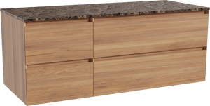 Balmani Mitra meuble salle de bains suspendu 135 x 55 cm teck avec Stretto tablette simple ou double en marbre dark emperador