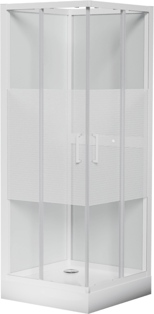 Luca Varess Talan cabine de douche avec portes coulissantes 80 x 80 cm verre transparent avec bande matte à rayures profil blanc brillant