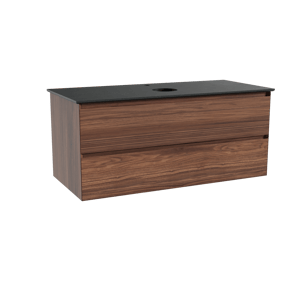 Balmani Mitra zwevend badkamermeubel 120 x 55 cm notelaar met Facetta enkel tablet in graniet zwart