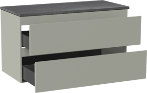 Linie Lado zwevend badmeubel 100 x 46 cm greige met Lado enkel of dubbel wastafelblad in melamine grijze leisteen