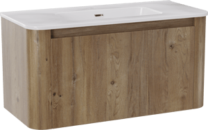 Storke Soft hängendes Möbelstück Set: 100 x 46 cm, Eiche rau, mit Kera Soft Einzelwaschtisch Keramik Weiβ glänzend