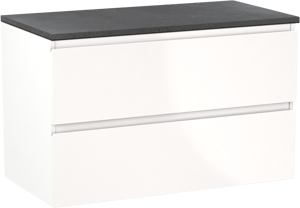 Linie Lado zwevend badkamermeubel 90 x 46 cm glanzend wit met Lado enkel tablet in melamine leisteen grijs