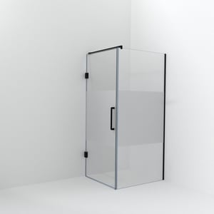 Balmani Modular douche à l'italienne avec porte: 100 x 200 cm avec porte 90 cm, Verre transparent avec bande matte, Profil Noir mat