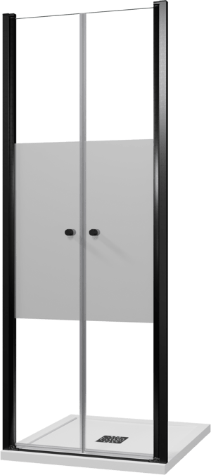 Luca Varess Kuresa douche pendeldeur 80 x 200 cm helder glas met matte strook mat zwart profiel