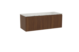 Balmani Sfera hängendes Möbelstück Set: 135 x 55 cm, Amerikanischer Nussbaum, mit Stretto Einzel- oder Doppel Waschtischplatte, Terrazzo in Weiß/Schwarz matt