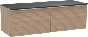 Balmani Forma meuble salle de bains suspendu 150 x 55 cm chêne naturel avec Stretto tablette simple ou double en granit noir, Nervure droite symétrique horizontale