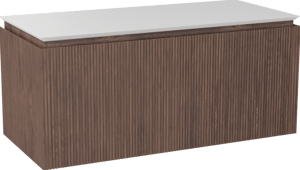 Balmani Eclips meuble salle de bains suspendu 120 x 55 cm Noyer américain avec Eclips tablette simple ou double en Solid Surface blanc mat, Nervure droite symétrique verticale