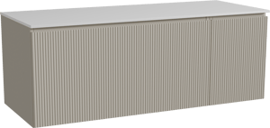 Storke Ribs meuble salle de bains suspendu 130 x 52 cm soie grise avec Tavola tablette simple ou double en solid surface blanc mat, Nervure droite symétrique verticale