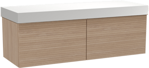 Balmani Forma meuble salle de bains suspendu 150 x 55 cm chêne naturel avec Dominus tablette simple ou double en solid surface blanc mat, Nervure droite symétrique horizontale