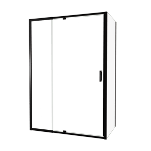 Luca Varess Vidor Telescope paroi d'angle avec porte pivotante et paroi latérale fixe 140 x 80 cm verre transparent profil noir mat