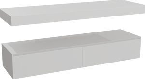 Balmani Mitra Elements hängendes Möbelstück Set: 180 x 55 cm, Weiß matt mit Dominus Einzel- oder Doppel Waschtischplatte, Solid Surface Weiß matt