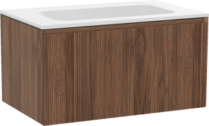 Balmani Fila zwevend badmeubel 90 x 55 cm notenhout met Tablo Strada enkele wastafel in composietmarmer mat wit, Verticale symmetrische rechte ribbel