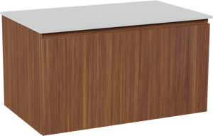 Balmani Sfera zwevend badmeubel 90 x 55 cm amerikaans notenhout met Stretto enkel wastafelblad in solid surface mat wit